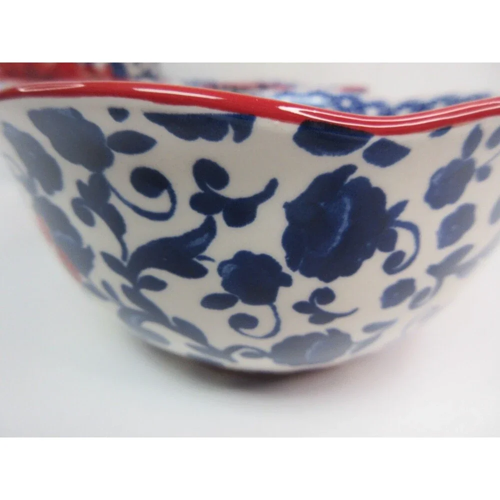 Set of 4 Pioneer Woman Heritage Floral Cereal Bowl Ceramic Red & Blue 6